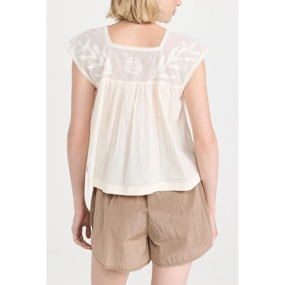 The Great The Dawn Embroidered Top Floral Lace Solid Cream Cotton XL 287501 - Picture 2 of 6